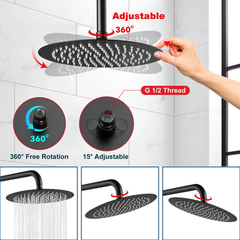 Midanya Round Rainfall Shower Head High Pressure Stainless Steel Waterfall Large Rain Shower Head Ultra Thin Design,Matte Black 10 Inch - Image 5